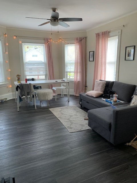 Living room with hardwood floors at Bahamas