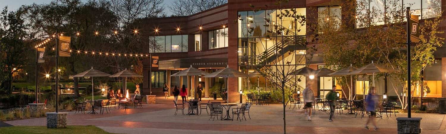 The Fisher Student Center patio at Bryant University