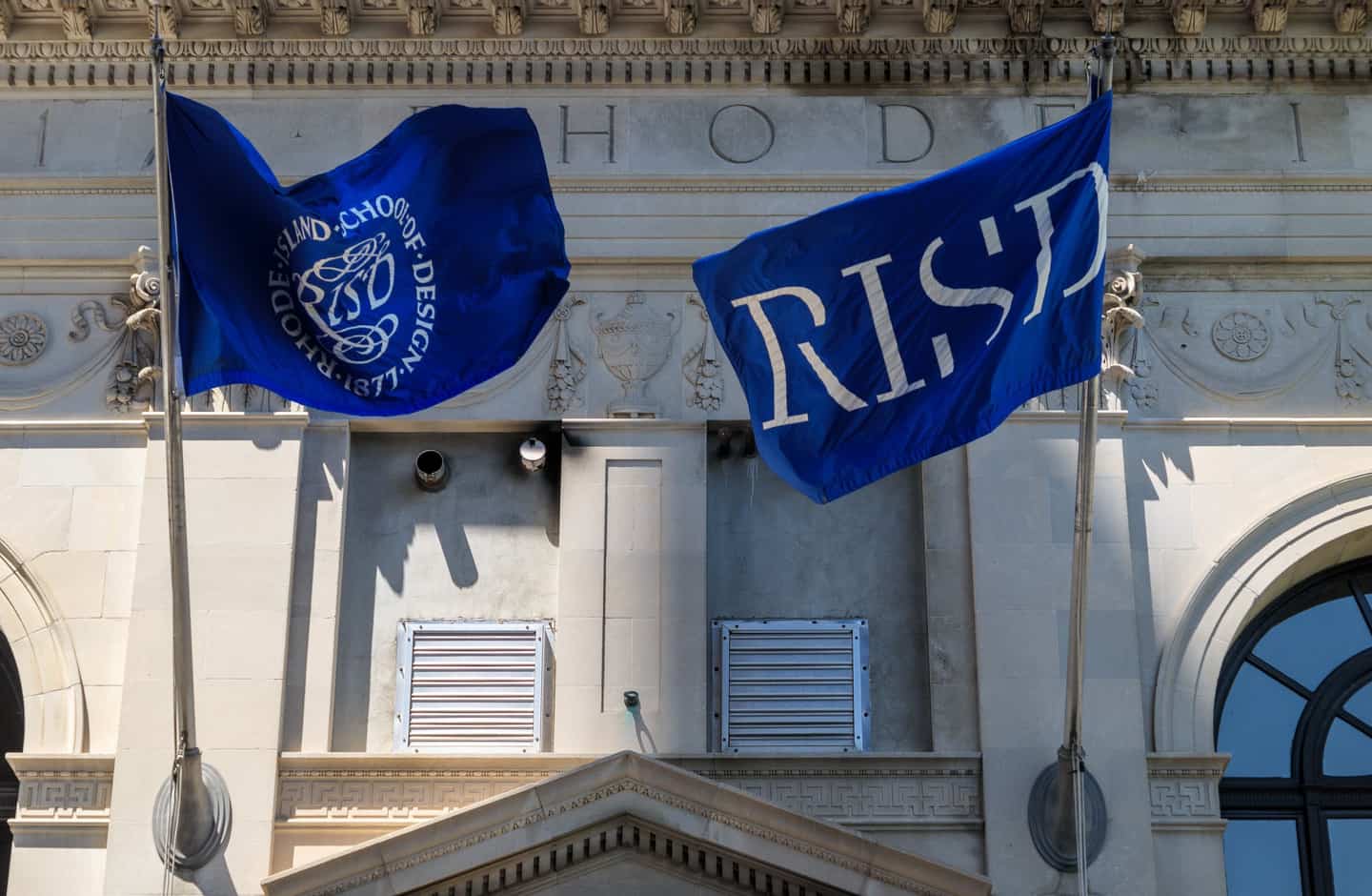 RISD flags flying on the Providence campus