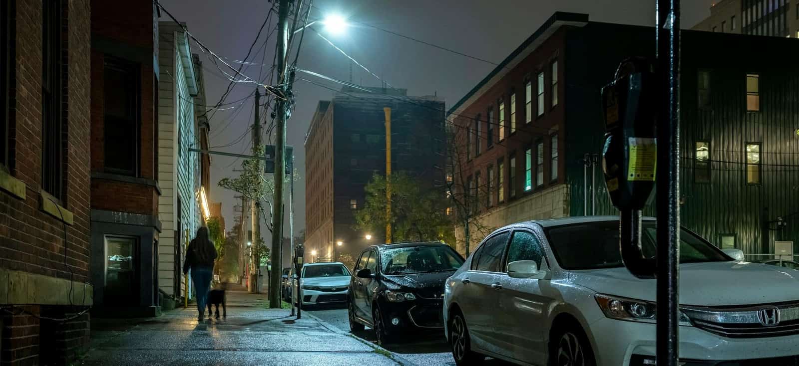 Cars parked overnight along a residential street